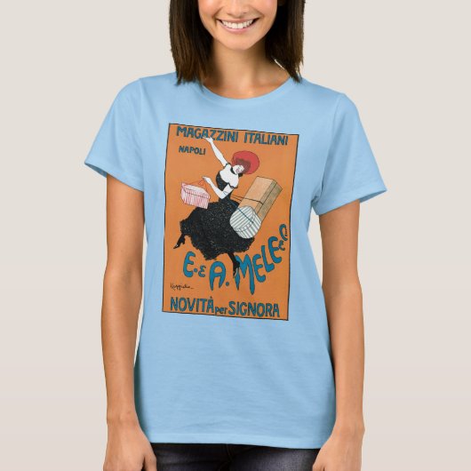 ヴィンテージアールヌーボー、女イタリアン性ファッション Tシャツ (正面)