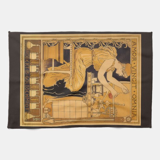 ヴィンテージアールヌーボー、愛はすべての科学者を征服 キッチンタオル (横)