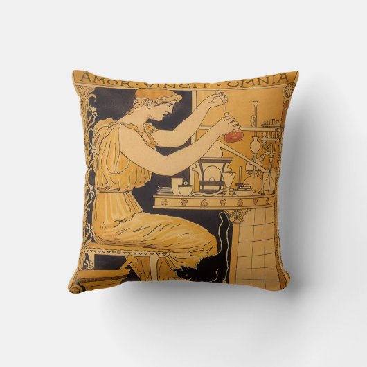 ヴィンテージアールヌーボー、愛はすべての科学者を征服 クッション (裏面)