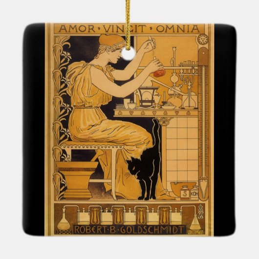 ヴィンテージアールヌーボー、愛はすべての科学者を征服 セラミックオーナメント (裏面)