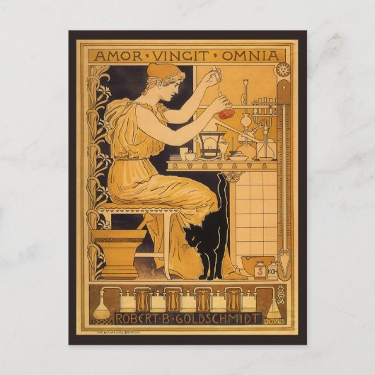 ヴィンテージアールヌーボー、愛はすべての科学者を征服 ポストカード (正面)