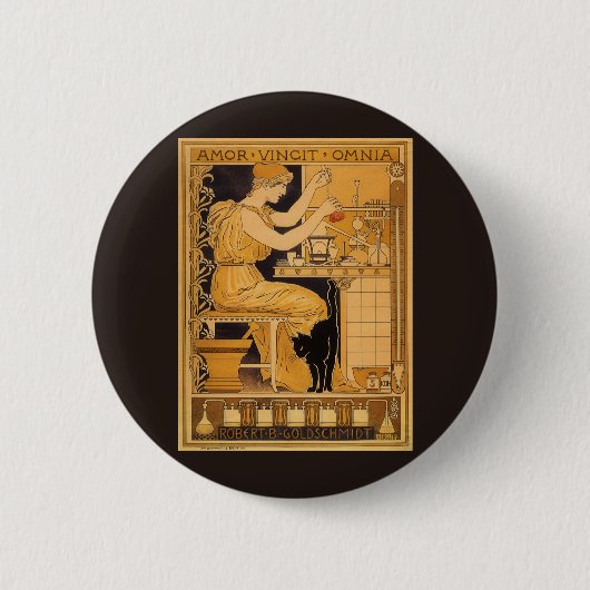 ヴィンテージアールヌーボー、愛はすべての科学者を征服 缶バッジ (正面)
