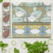 ヴィンテージアールヌーボー《植物》スイレンガーデンフラワー キッチンタオル (折り畳み)