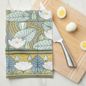 ヴィンテージアールヌーボー《植物》スイレンガーデンフラワー キッチンタオル (四つ折り)