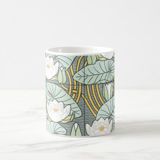 ヴィンテージアールヌーボー《植物》スイレンガーデンフラワー コーヒーマグカップ (中央)