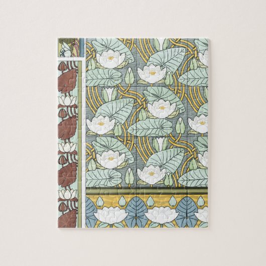 ヴィンテージアールヌーボー《植物》スイレンガーデンフラワー ジグソーパズル (縦)