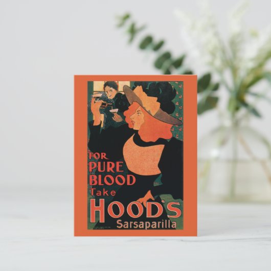 ヴィンテージアールヌーボー,純粋な血のために, sarsaparilla ポストカード (スタンド正面)