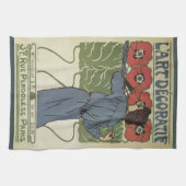 ヴィンテージアールヌーボー、絵画アーティストのポピーな花 キッチンタオル (横)