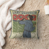 ヴィンテージアールヌーボー、絵画アーティストのポピーな花 クッション (ブランケット)