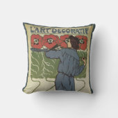 ヴィンテージアールヌーボー、絵画アーティストのポピーな花 クッション (正面)