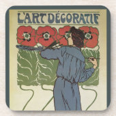 ヴィンテージアールヌーボー、絵画アーティストのポピーな花 コースター (正面)