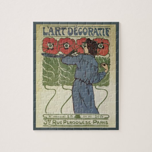 ヴィンテージアールヌーボー、絵画アーティストのポピーな花 ジグソーパズル (縦)