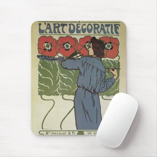 ヴィンテージアールヌーボー、絵画アーティストのポピーな花 マウスパッド (マウス)