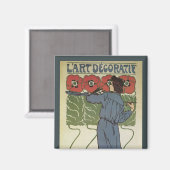 ヴィンテージアールヌーボー、絵画アーティストのポピーな花 マグネット (正面/裏面)