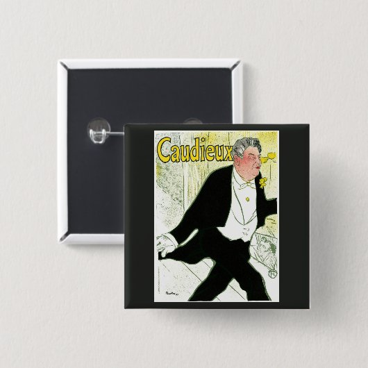 ヴィンテージアールヌーボー、Caudieux by Toulouse Laurec 缶バッジ (正面&裏面)