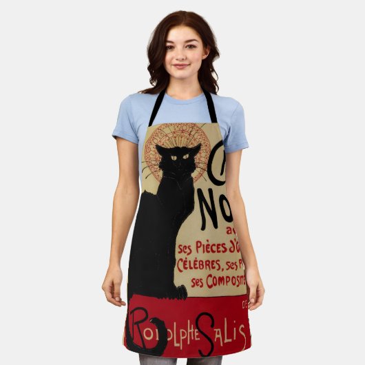 ヴィンテージアールヌーボーCe Soirチャットノワール黒猫 エプロン (着用した状態)