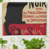 ヴィンテージアールヌーボーCe Soirチャットノワール黒猫 キッチンタオル (折り畳み)