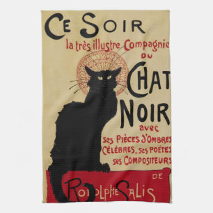 ヴィンテージアールヌーボーCe Soirチャットノワール黒猫 キッチンタオル