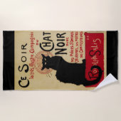 ヴィンテージアールヌーボーCe Soirチャットノワール黒猫 ビーチタオル (正面)