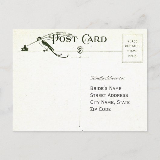 ヴィンテージアールヌーボーRSVP結婚のポストカードI インビテーションポストカード (裏面)