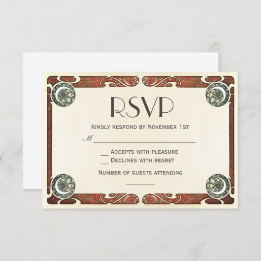 ヴィンテージアールヌーボーRSVP結婚式招待状I 出欠カード (正面/裏面)