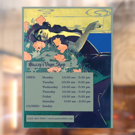 ヴィンテージアールヌーボーVapeショップアワーテンプレート ウィンドウサイン (シート2)