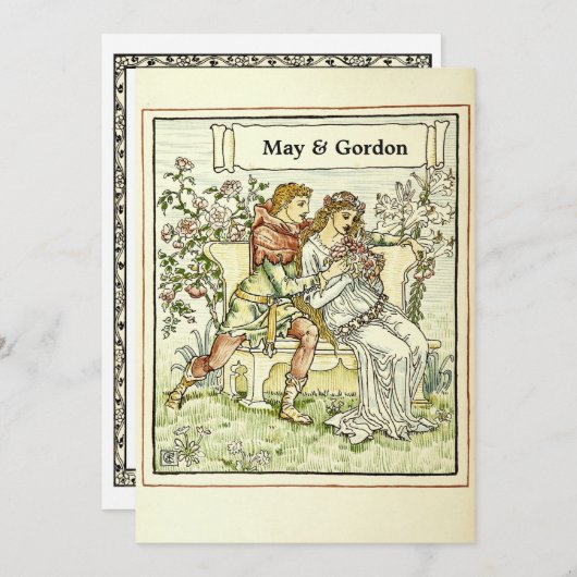 ヴィンテージアールヌーボーWクレーン結婚式招待状 招待状 (正面/裏面)