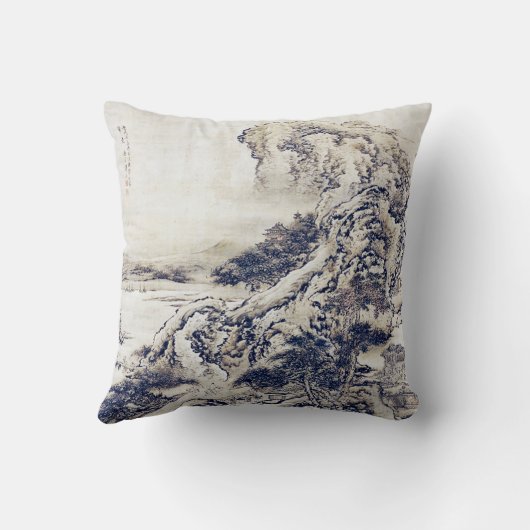 ヴィンテージア中国のート絵画ランドスケープ白黒 クッション (裏面)