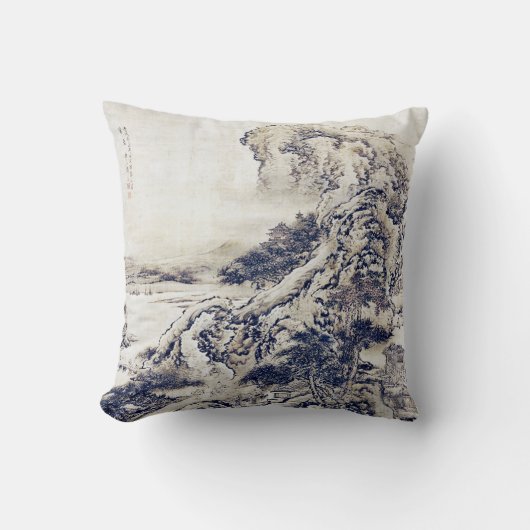ヴィンテージア中国のート絵画ランドスケープ白黒 クッション (正面)