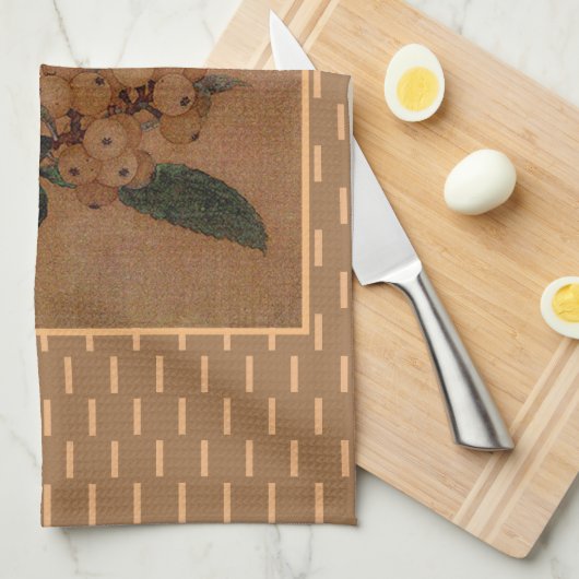 ヴィンテージア中国のート銀色の鳥類とイワレ キッチンタオル (四つ折り)