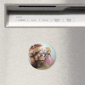 ヴィンテージア子供へート、ラウンドマグネット – ピアノガール マグネット (インサイチュ (食洗機))