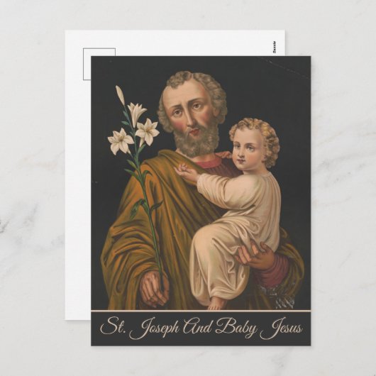 ヴィンテージイエスと聖ヨセフ宗教信者 シーズンポストカード (正面/裏面)