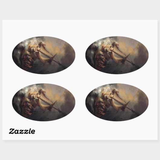 ヴィンテージイエスは嵐を鎮め絵画る 楕円形シール (シート)