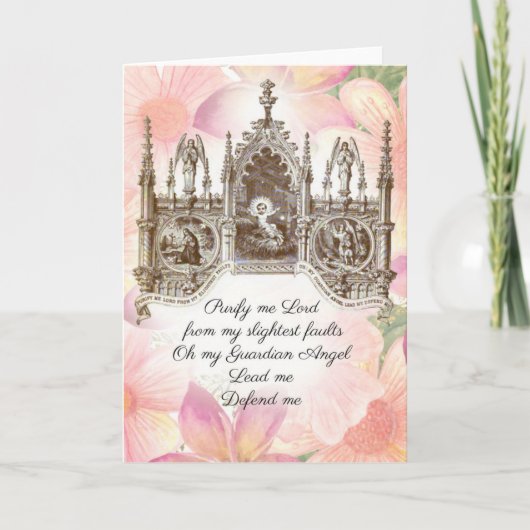 ヴィンテージイエスガーディアンエンジェルス宗教祈りの言葉 カード (正面)