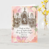 ヴィンテージイエスガーディアンエンジェルス宗教祈りの言葉 カード (黄色い花)