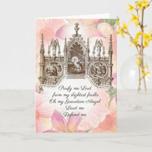 ヴィンテージイエスガーディアンエンジェルス宗教祈りの言葉 カード (黄色い花)