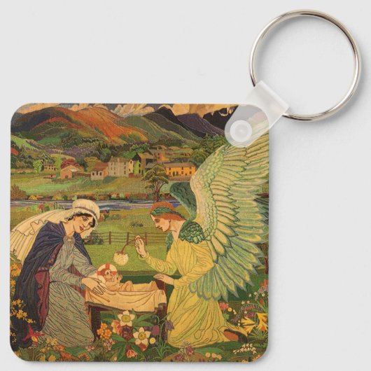 ヴィンテージイエスキリストとの宗教的なタペストリーベビー キーホルダー (裏面)