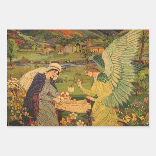 ヴィンテージイエスキリストとの宗教的なタペストリーベビー ラッピングペーパーシート (正面)