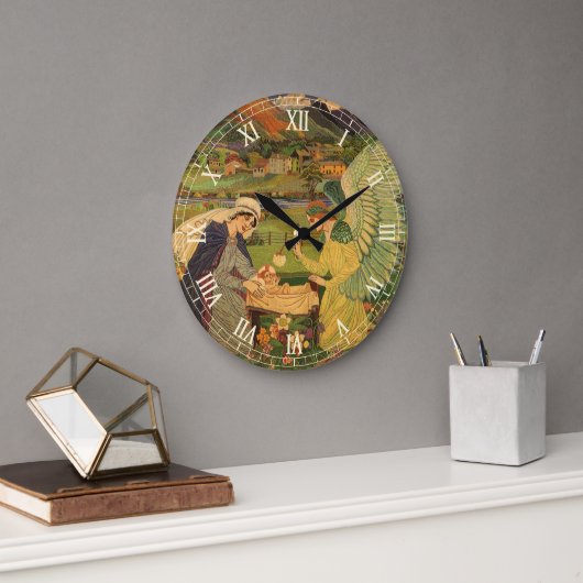 ヴィンテージイエスキリストとの宗教的なタペストリーベビー ラージ壁時計 (オフィス)