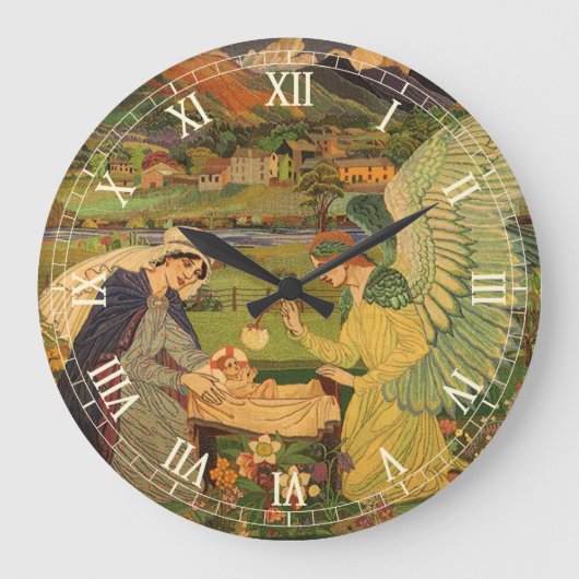 ヴィンテージイエスキリストとの宗教的なタペストリーベビー ラージ壁時計 (正面)