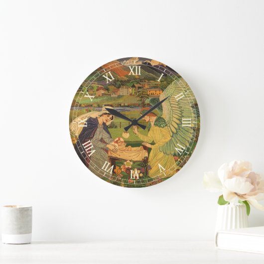 ヴィンテージイエスキリストとの宗教的なタペストリーベビー ラージ壁時計 (ホーム)