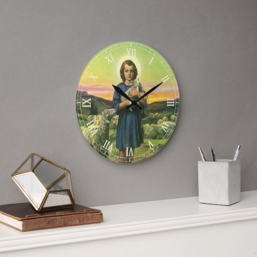 ヴィンテージイエスキリストベビー子羊 ラージ壁時計 (オフィス)