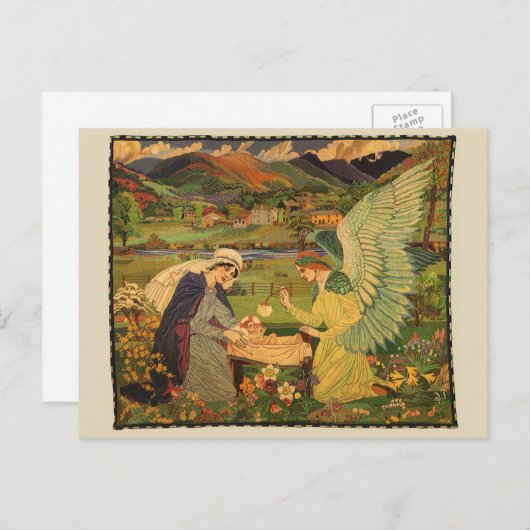 ヴィンテージイエス・キリストとのベビー宗教タペストリー ポストカード (正面/裏面)