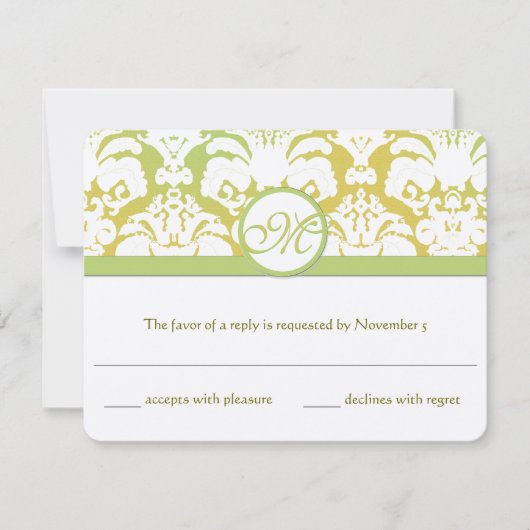 ヴィンテージイエローおよび緑のアーストーンRSVP 出欠カード (正面)