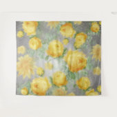 ヴィンテージイエローとグレーの水色フローラ タペストリー (正面(横))