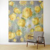 ヴィンテージイエローとグレーの水色フローラ タペストリー (インサイチュ)