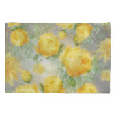 ヴィンテージイエローとグレーの水色フローラ 枕カバー (裏面)