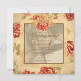 ヴィンテージイエローのラスティックレッドローズウェディングフォト 招待状