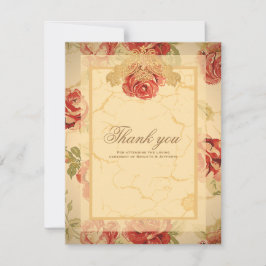ヴィンテージイエローのラスティックレッドローズカスタムウェディング サンキューカード