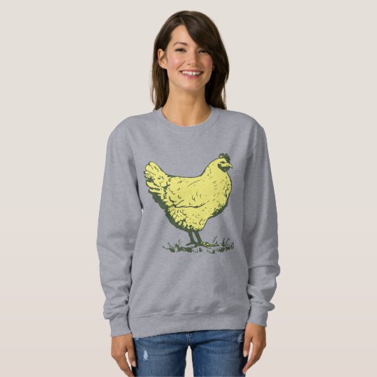 ヴィンテージイエローの雌鳥の描画 - 鳥類の農業 スウェットシャツ (正面フル)